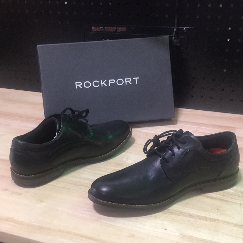 New WB Rockport Men's Black Leather Lace-Up‎ Dress Shoes
